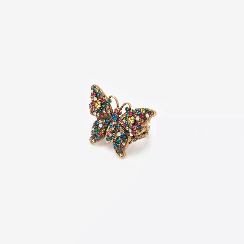 Gucci Multicolor Crystal Butterfly Ring Gold