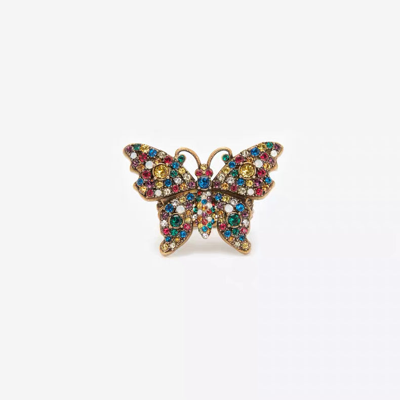 Gucci Multicolor Crystal Butterfly Ring Gold