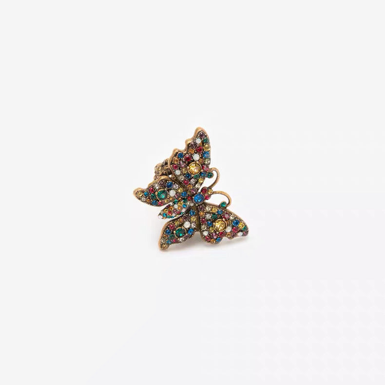 Gucci Multicolor Crystal Butterfly Ring Gold