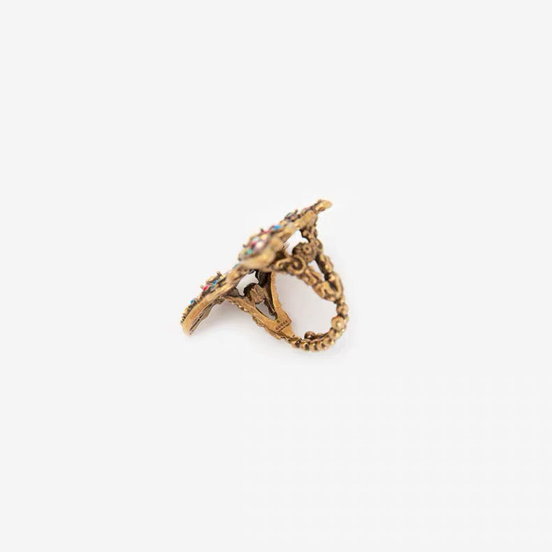 Gucci Multicolor Crystal Butterfly Ring Gold
