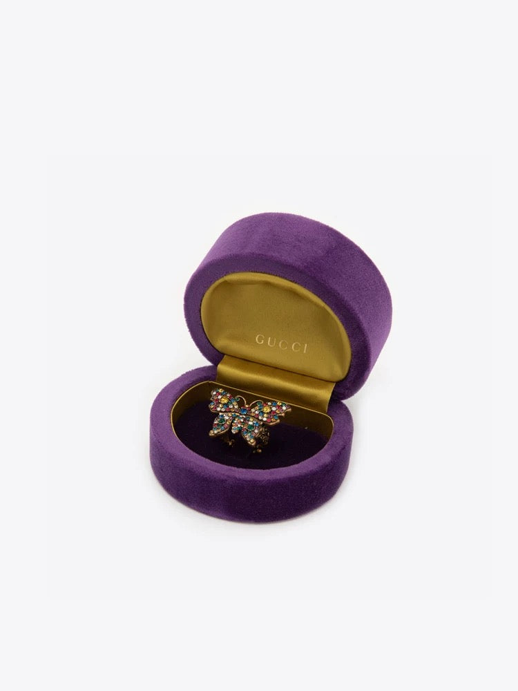 Gucci Multicolor Crystal Butterfly Ring Gold