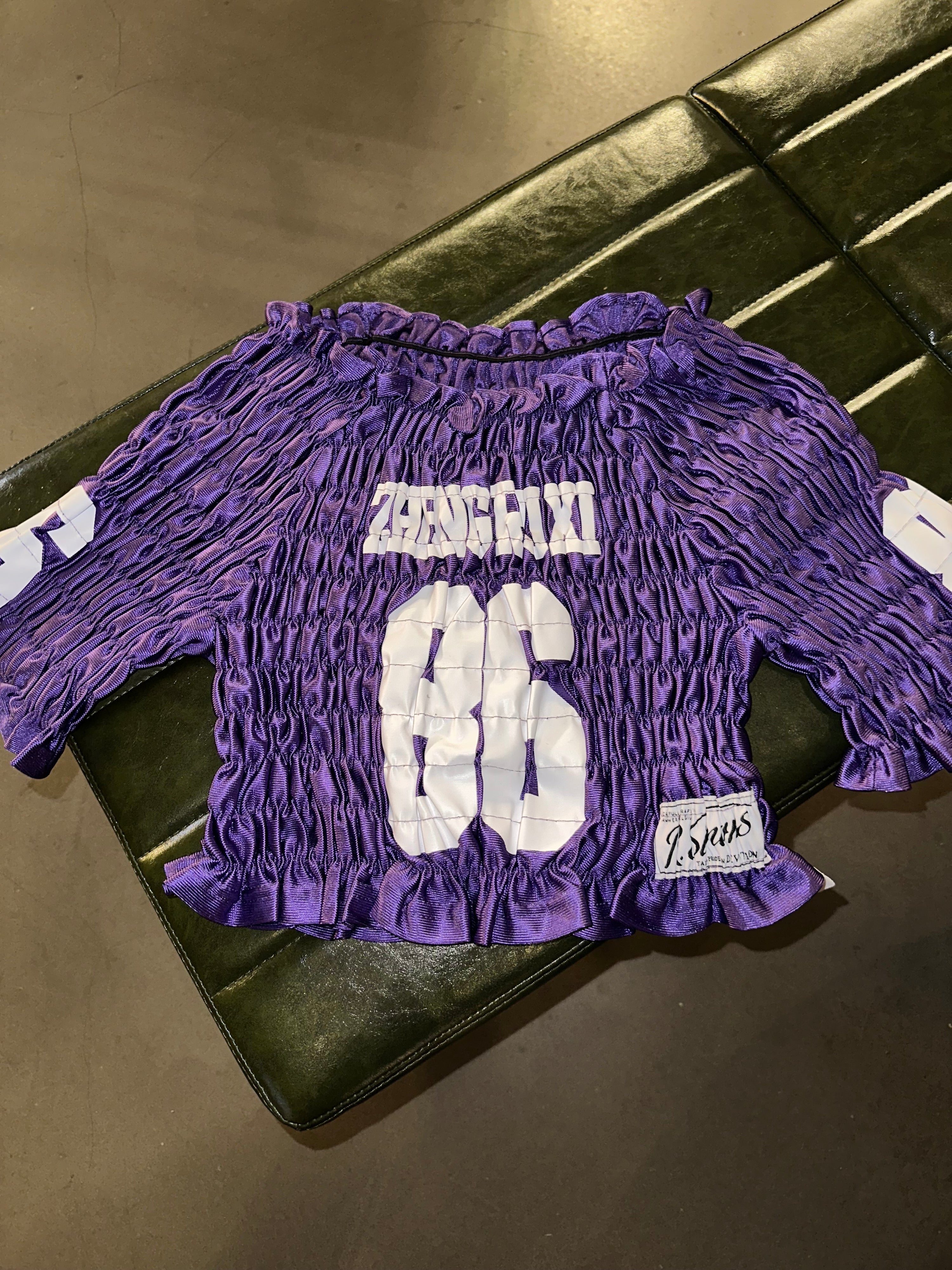ZENGXIXI Ruched Jersey Number Crop Top – Blue / Black / Purple