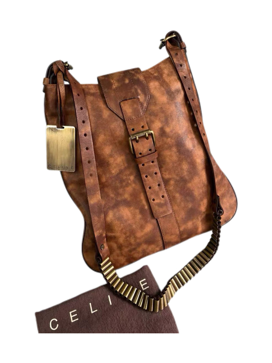 Celine Runway 2001 Ammo Strap Distressed Leather Crossbody Bag – Bullet Belt Detail Archive Piece