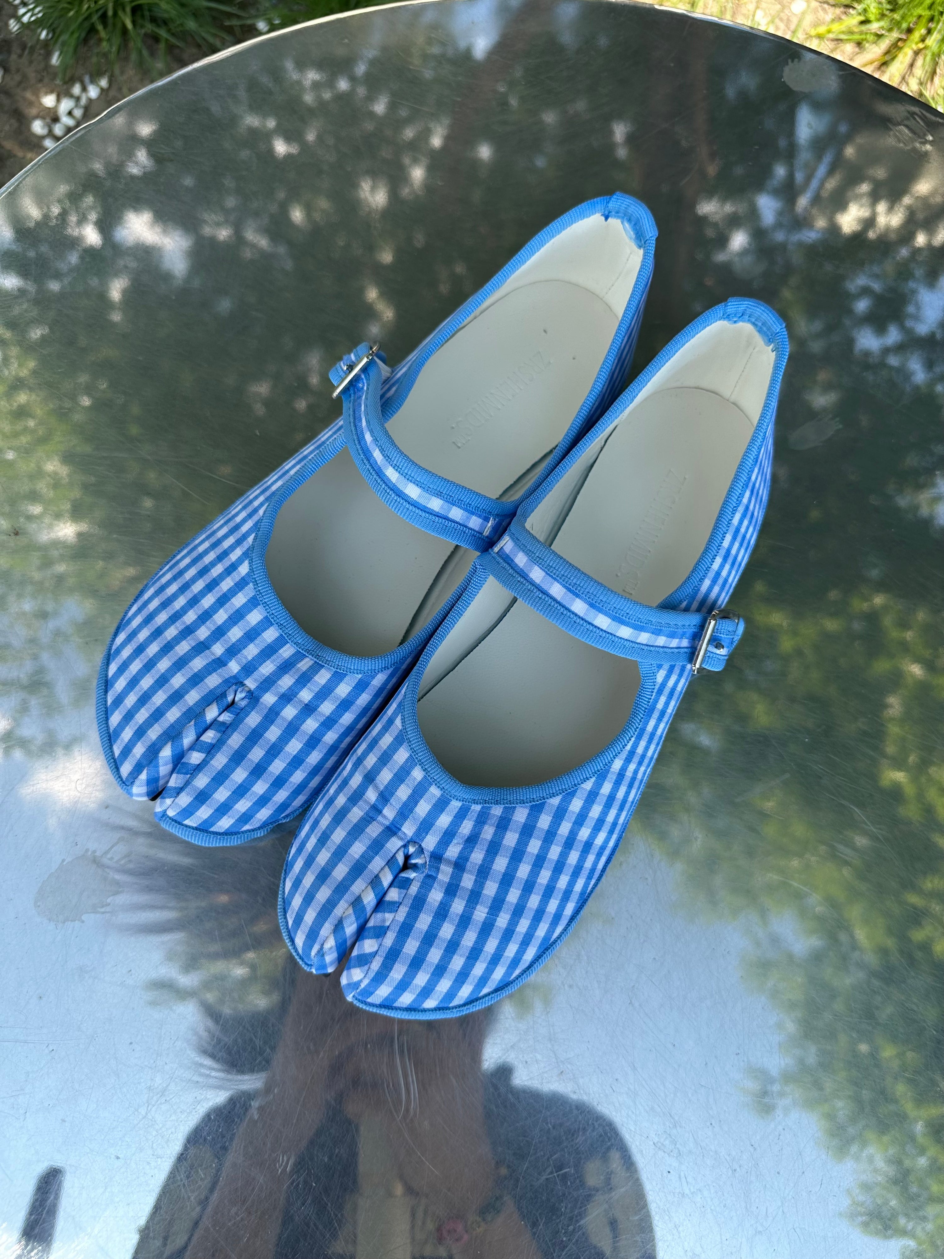 Blue Gingham Tabi Mary-Jane Flats