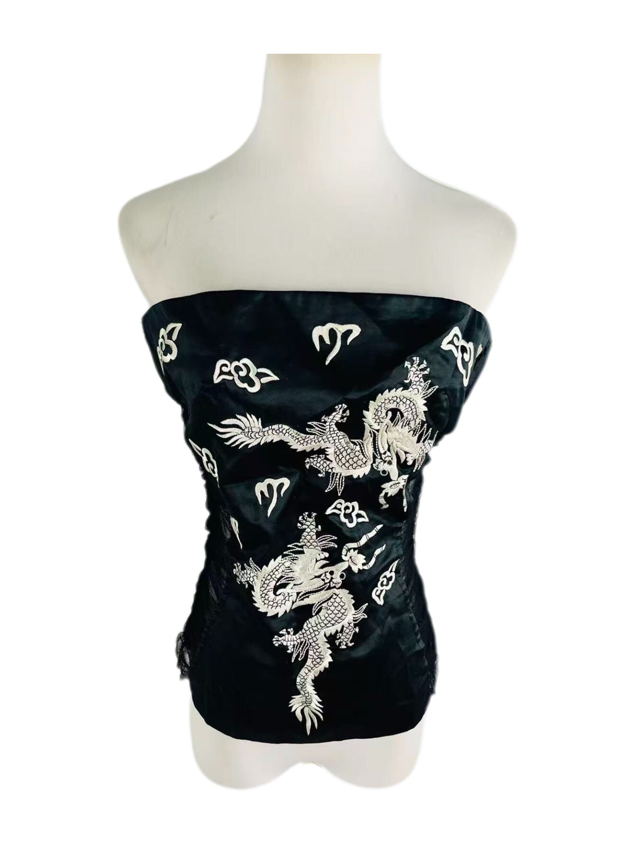 Blumarine Spring/Summer 2003 Runway Dragon Embroidered Silk Bustier Top