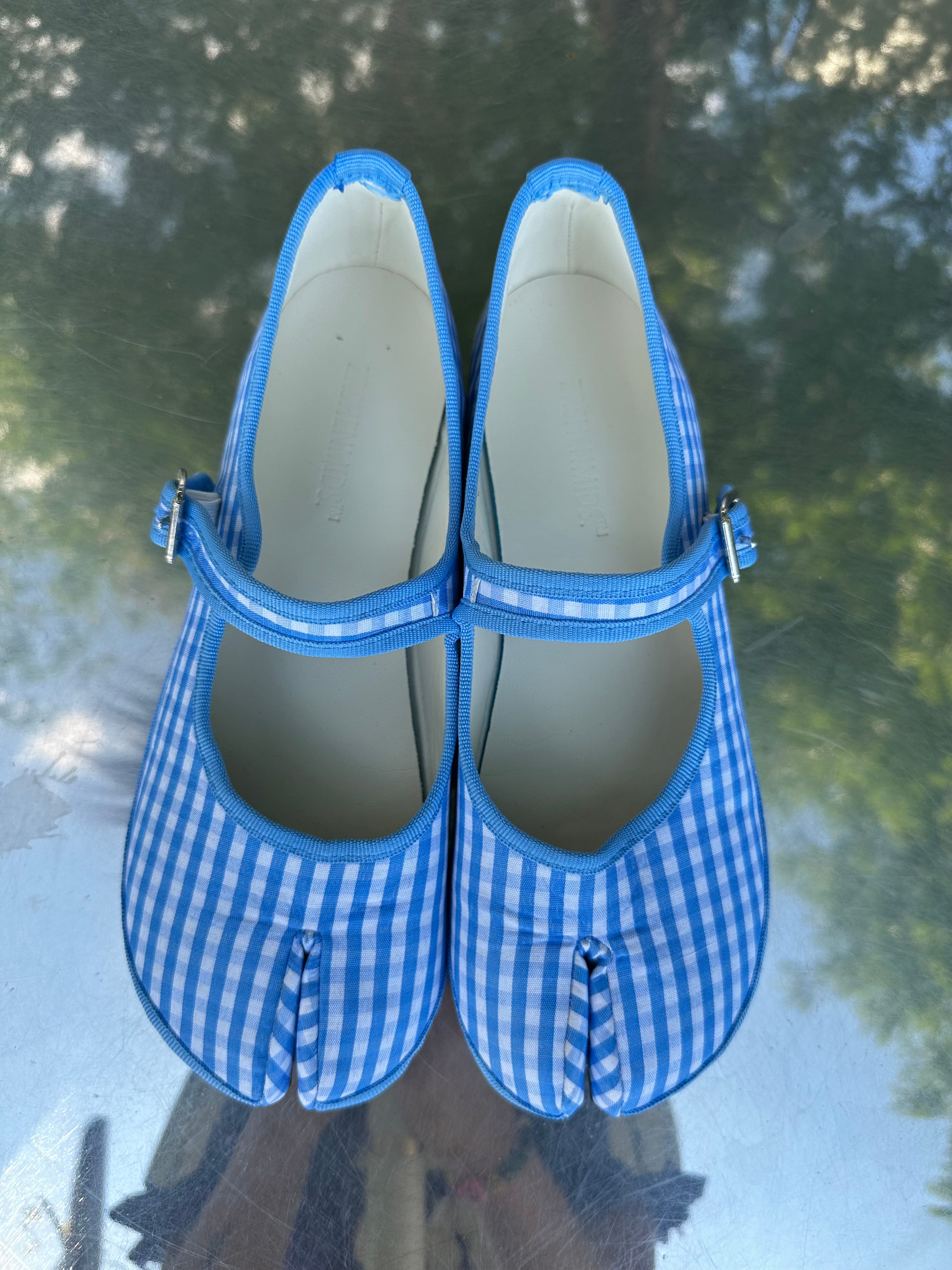 Blue Gingham Tabi Mary-Jane Flats