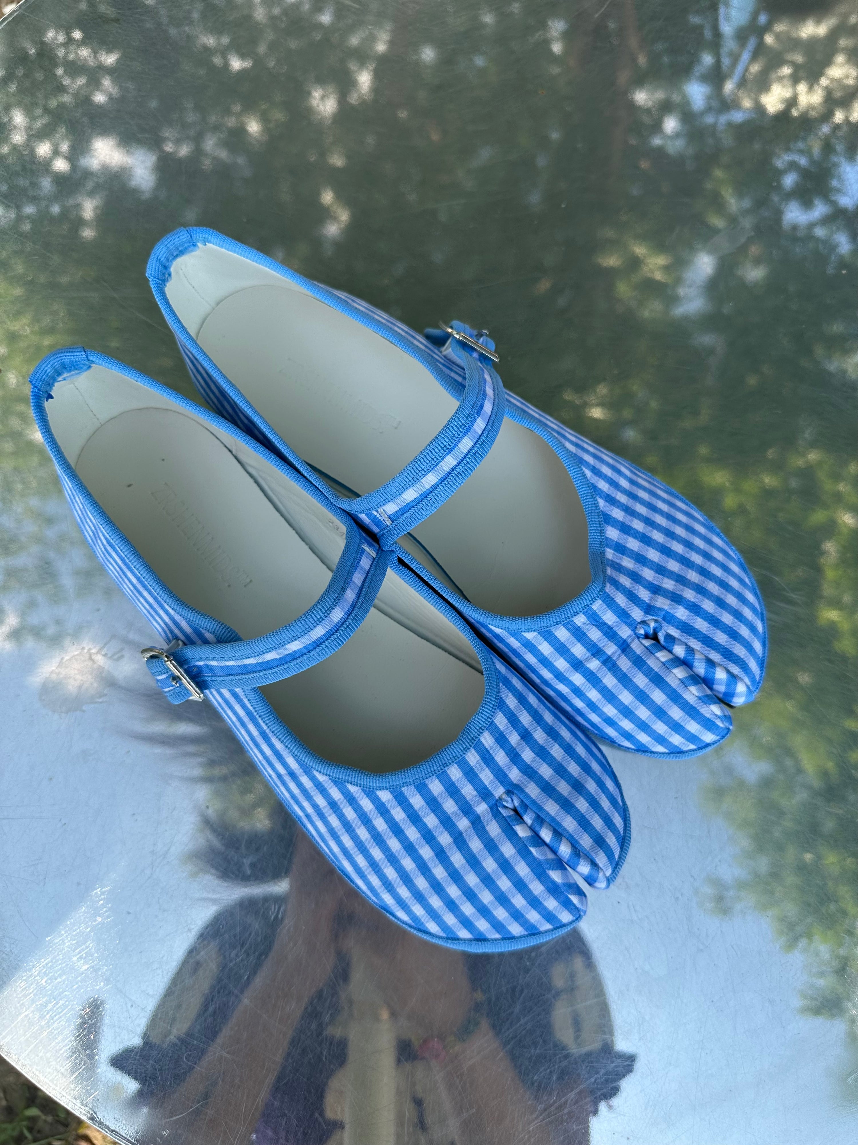 Blue Gingham Tabi Mary-Jane Flats