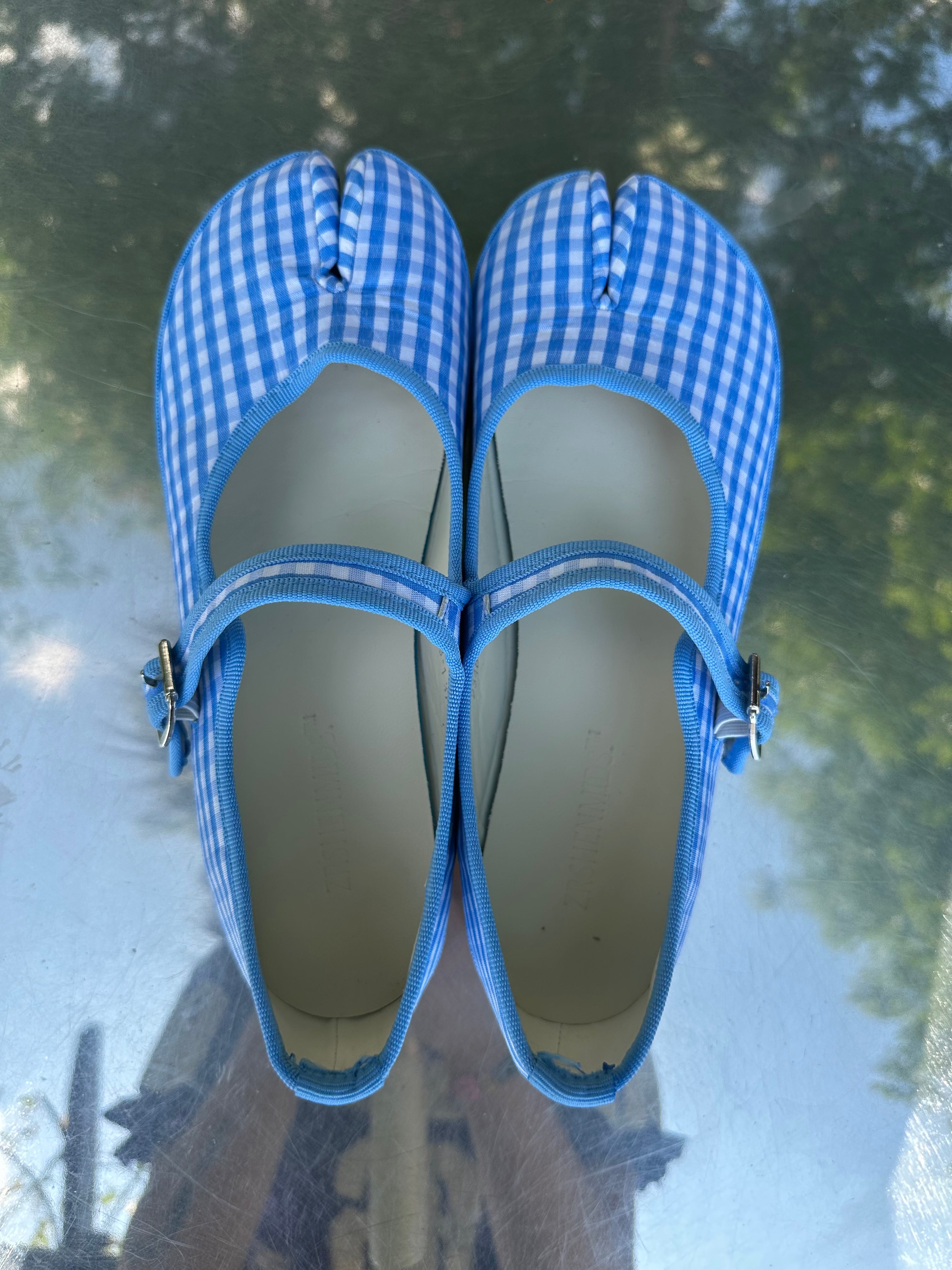Blue Gingham Tabi Mary-Jane Flats