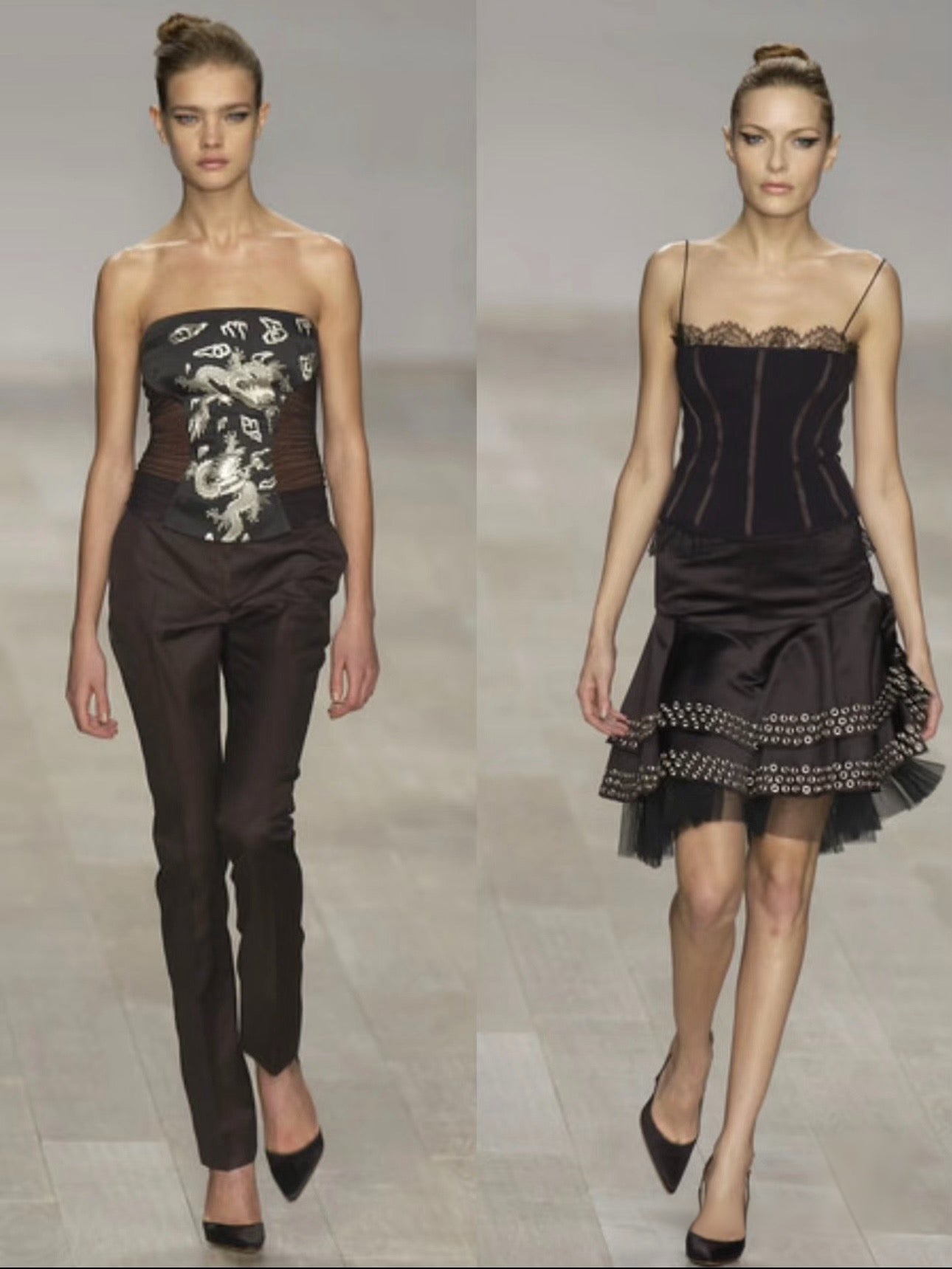 Blumarine Spring/Summer 2003 Runway Dragon Embroidered Silk Bustier Top