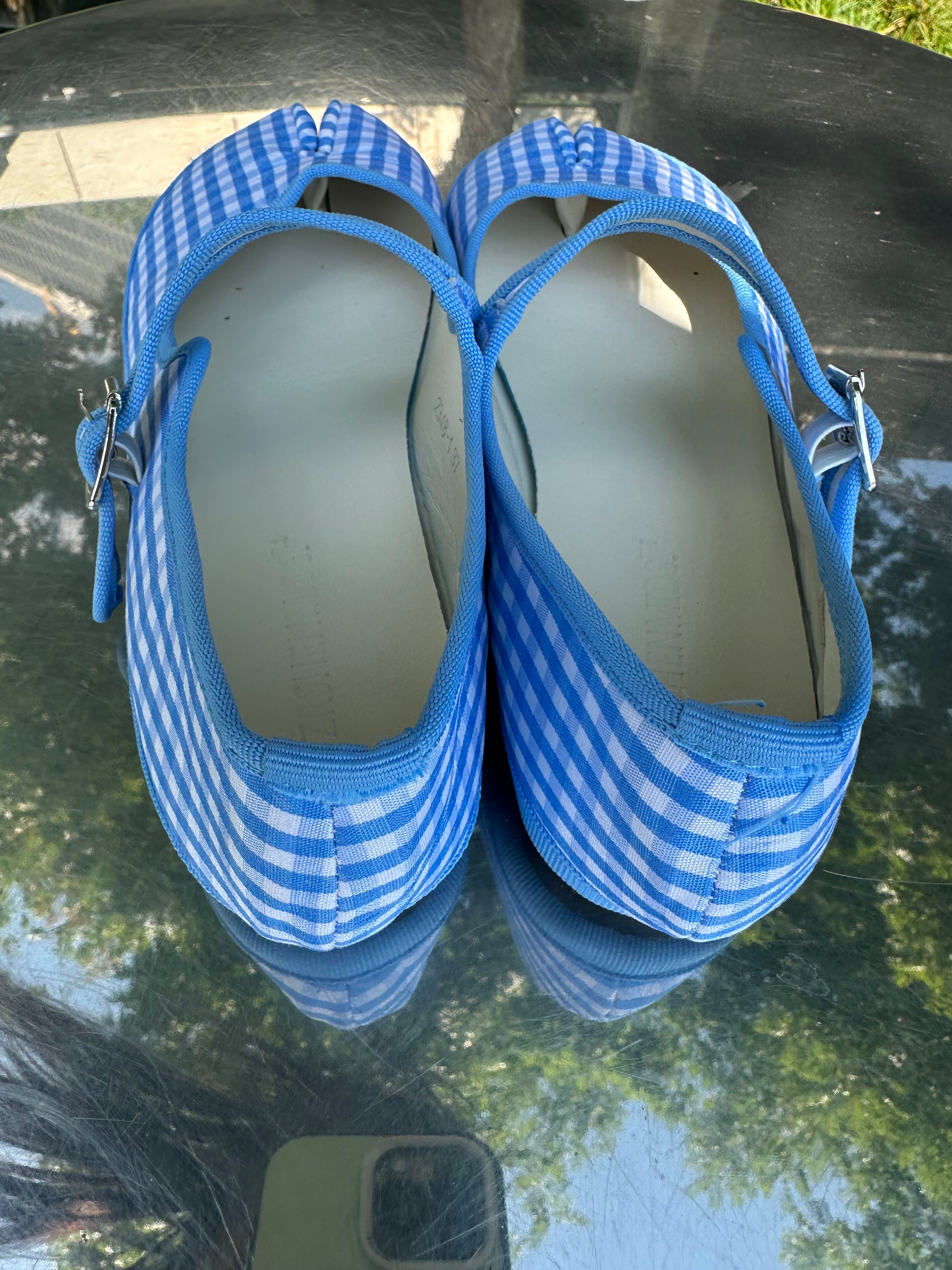 Blue Gingham Tabi Mary-Jane Flats