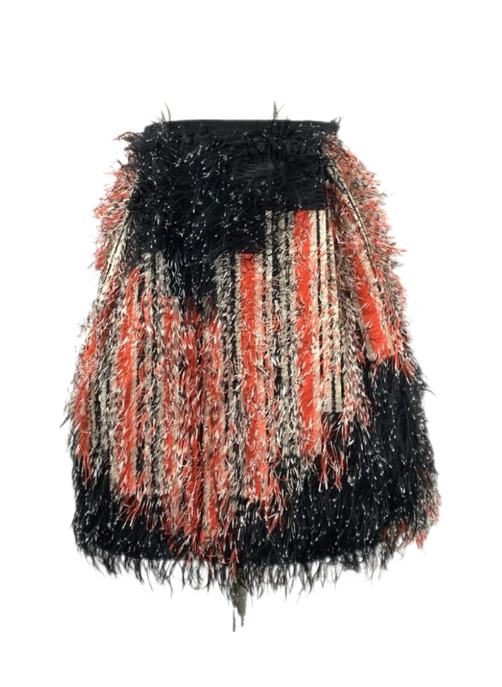 Fendi Black Orange Fringe Textured Midi Skirt