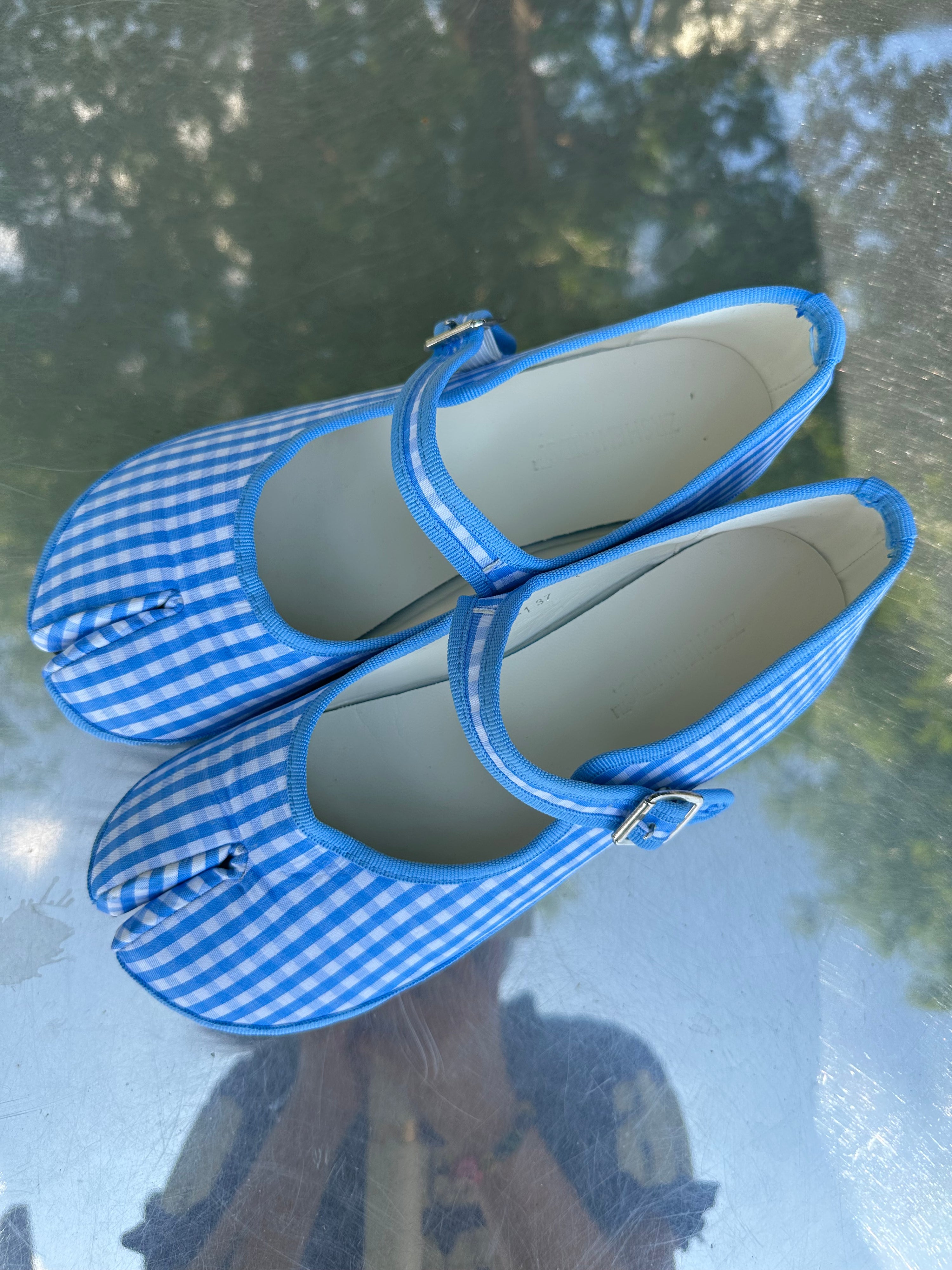 Blue Gingham Tabi Mary-Jane Flats