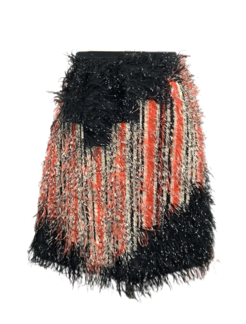 Fendi Black Orange Fringe Textured Midi Skirt