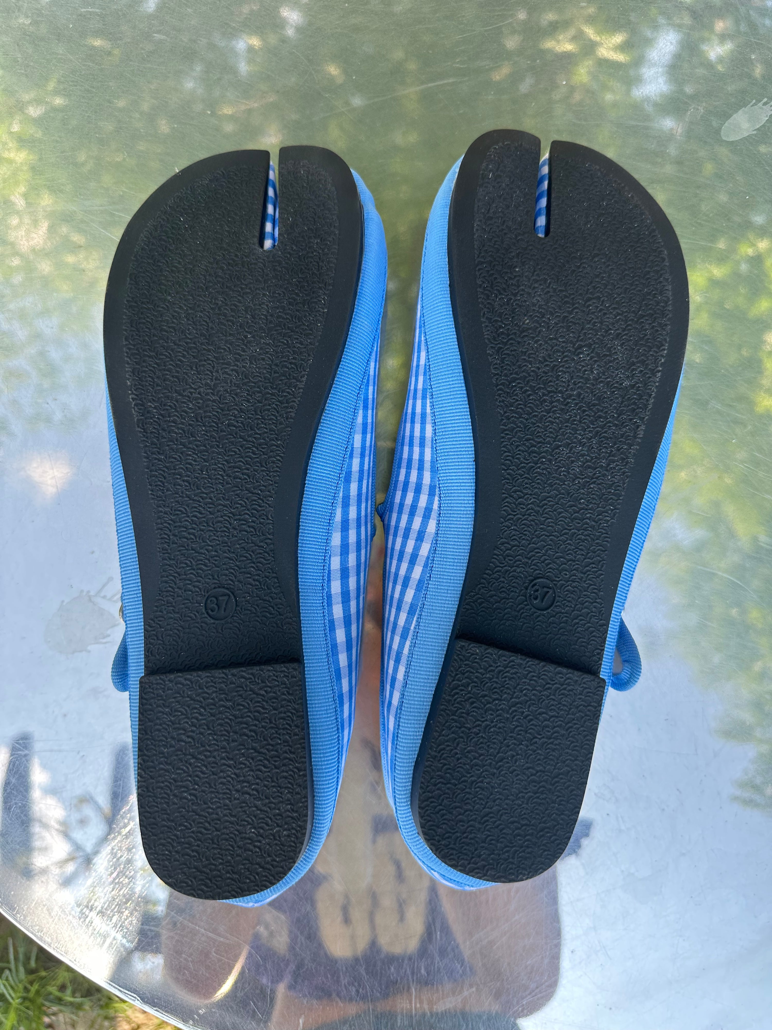 Blue Gingham Tabi Mary-Jane Flats