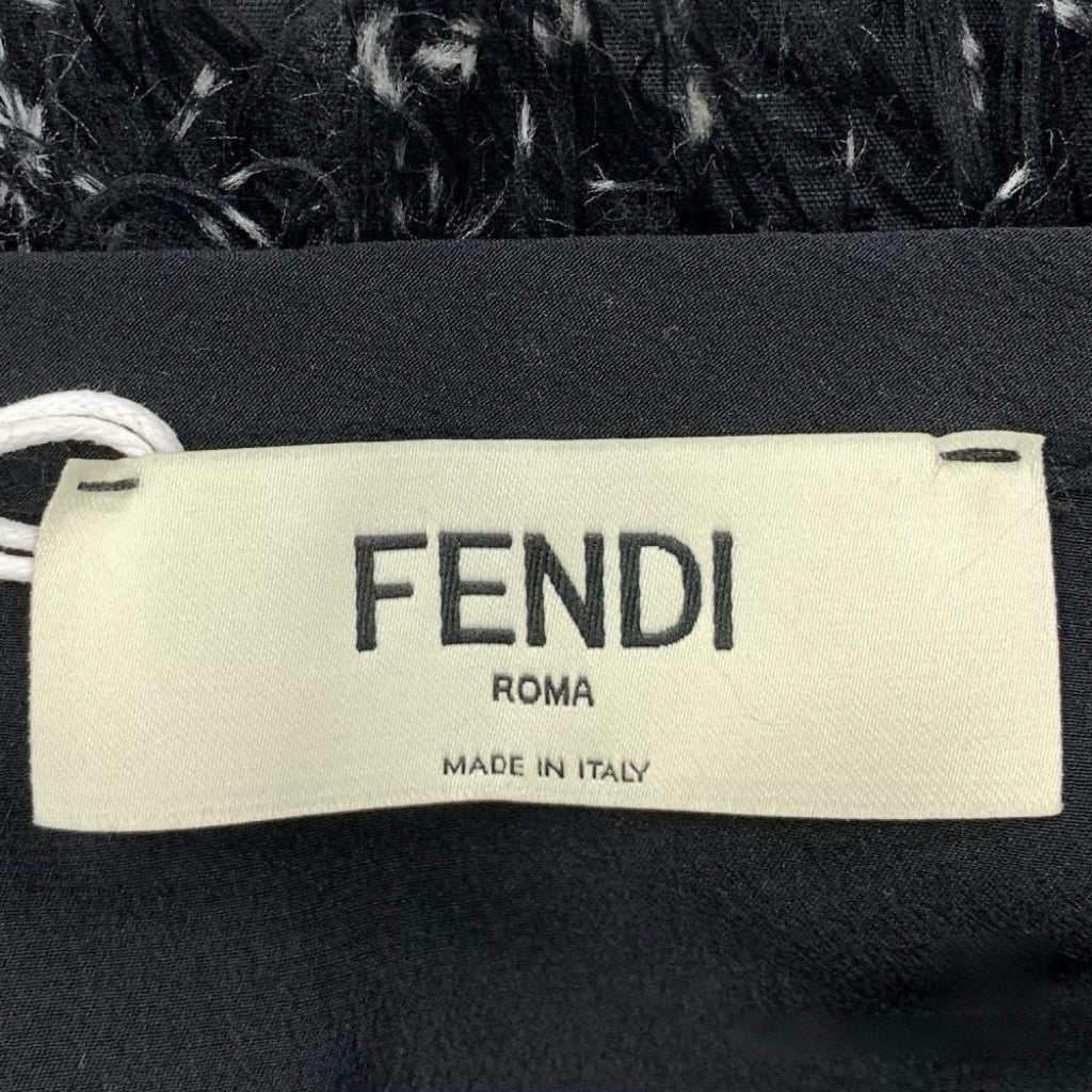 Fendi Black Orange Fringe Textured Midi Skirt