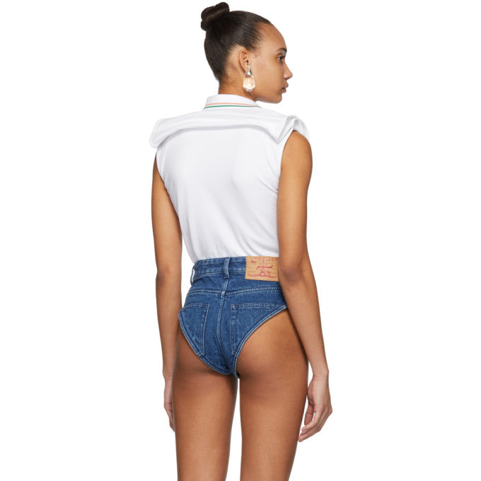 Y/Project Layered Collar Polo Bodysuit – Deconstructed White Cotton Design