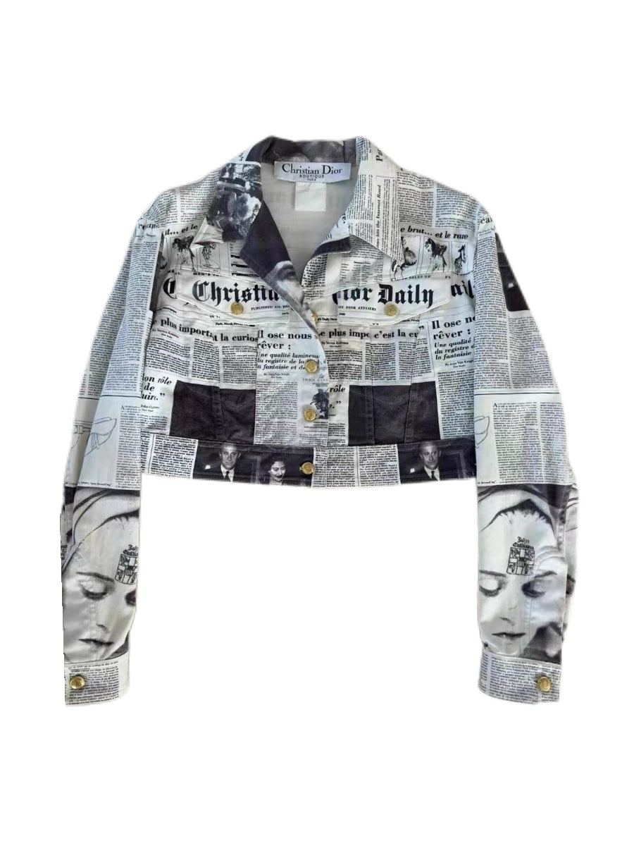 Christian Dior by John Galliano F/W 2000 Newspaper Print Cropped Jacket – Runway Archive Museum Piece