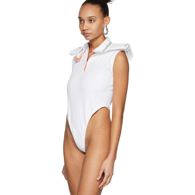 Y/Project Layered Collar Polo Bodysuit – Deconstructed White Cotton Design