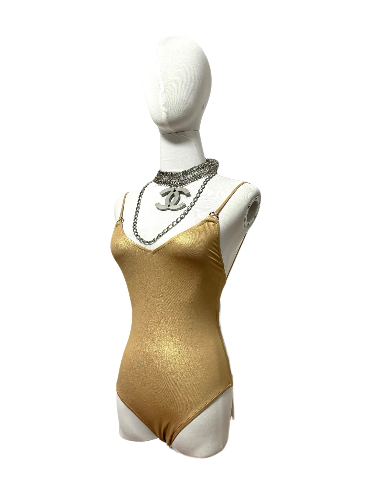Chanel Spring 2022 Runway Gold Metallic Swimsuit Bodysuit BNWT
