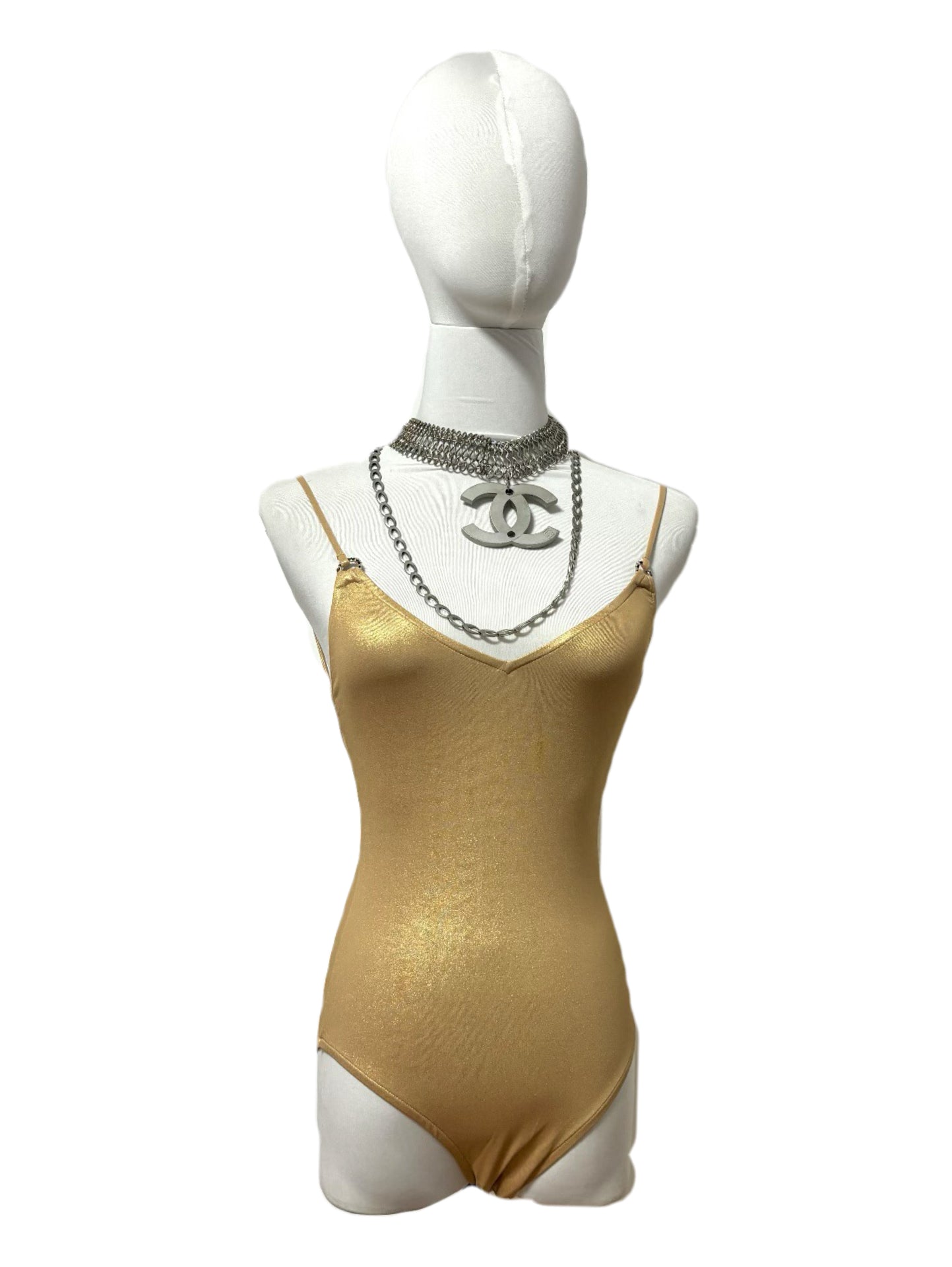 Chanel Spring 2022 Runway Gold Metallic Swimsuit Bodysuit BNWT