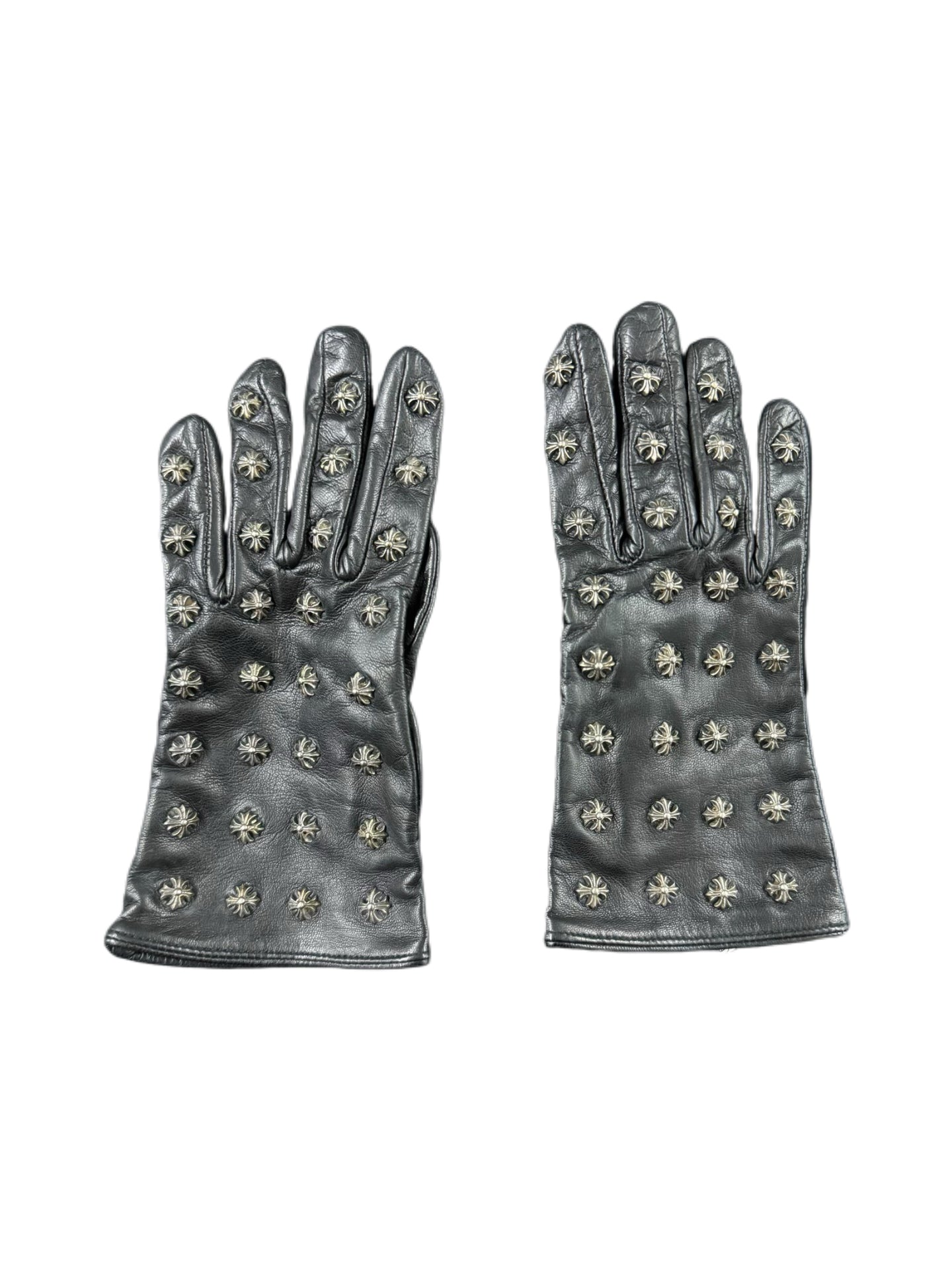 Chrome Hearts Cross Motif Sterling Silver Leather Gloves – Black Archive Unisex Piece