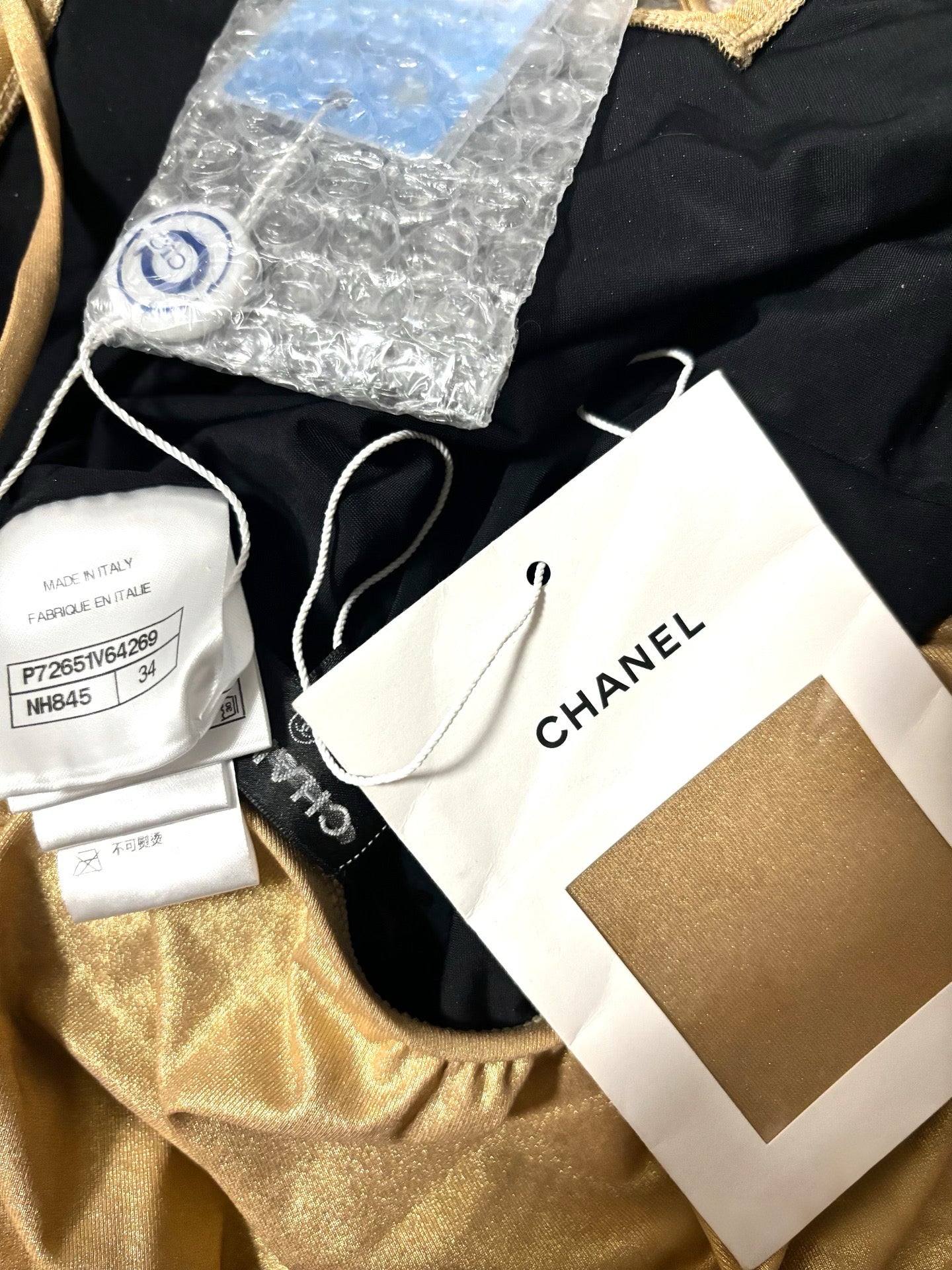 Chanel Spring 2022 Runway Gold Metallic Swimsuit Bodysuit BNWT