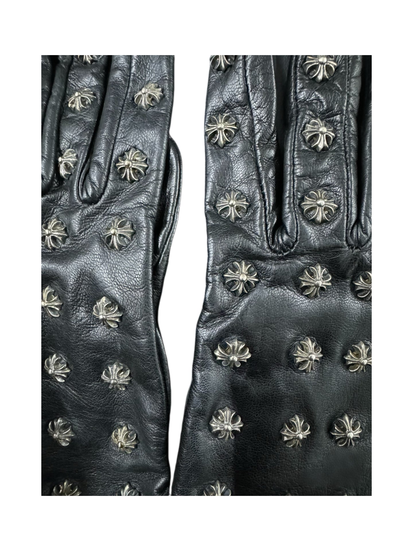 Chrome Hearts Cross Motif Sterling Silver Leather Gloves – Black Archive Unisex Piece