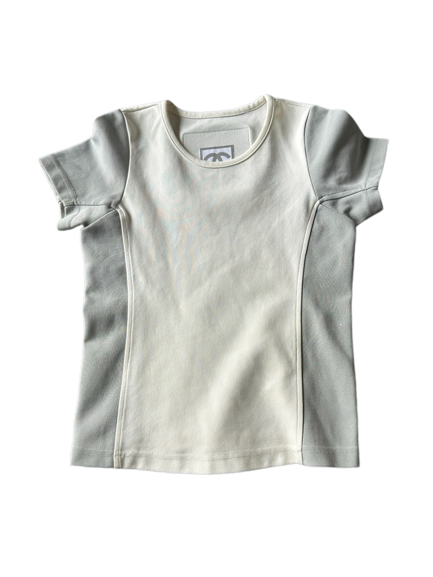 Chanel Sport 2001 Grey & Ivory Panelled T-Shirt – CC Logo Patch Archive Piece