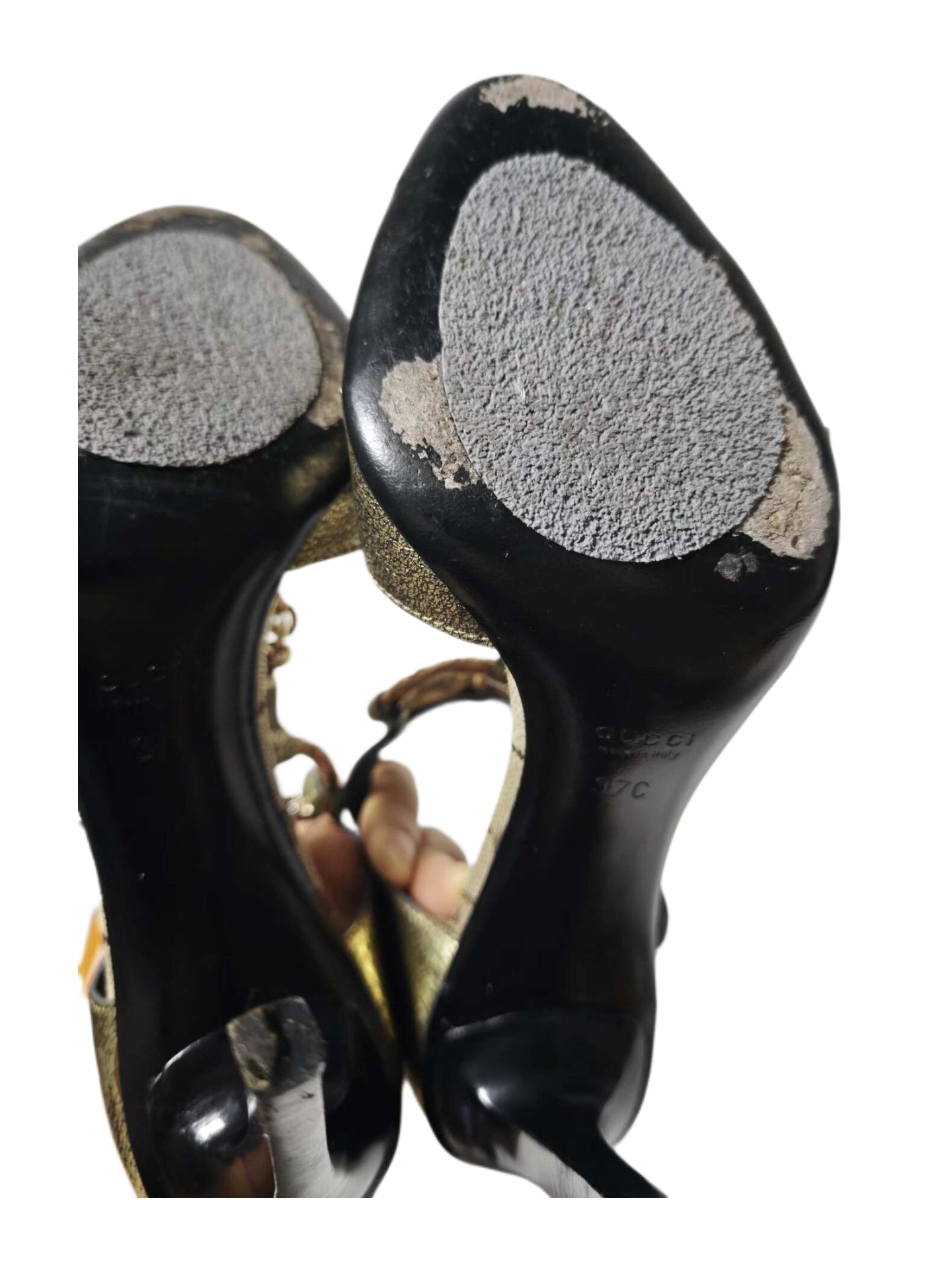 Gucci Fall 2004 Runway Dragon Chain Embellished Metallic Heeled Sandals