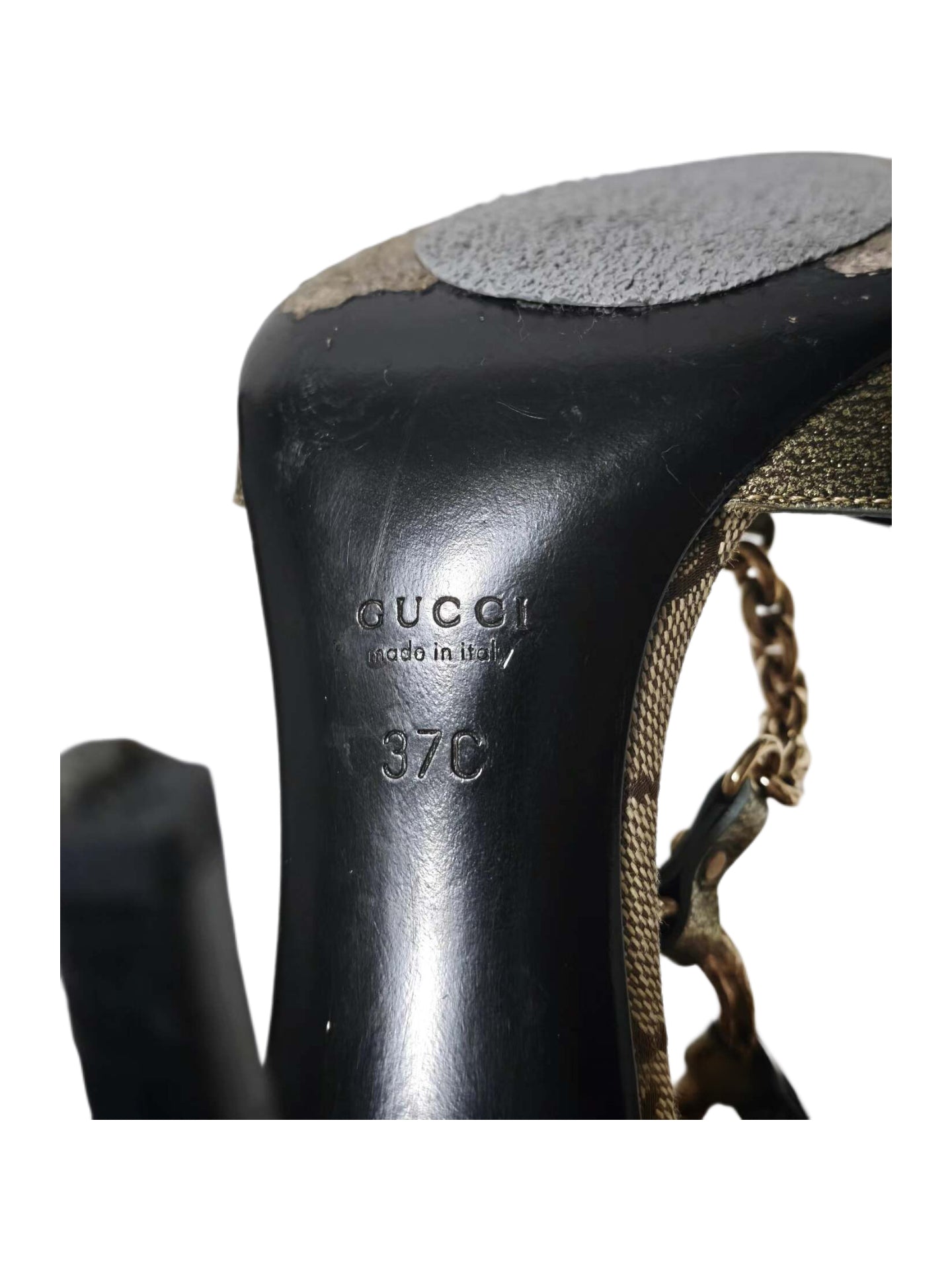 Gucci Fall 2004 Runway Dragon Chain Embellished Metallic Heeled Sandals