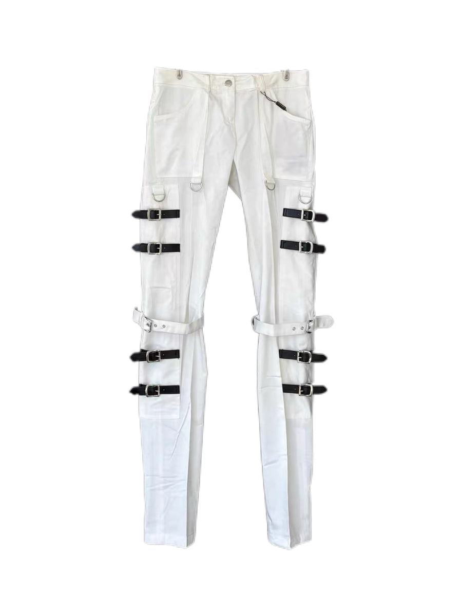 Dolce & Gabbana 2003 SS Bondage Strap Pants – White Runway Archive Deadstock Piece