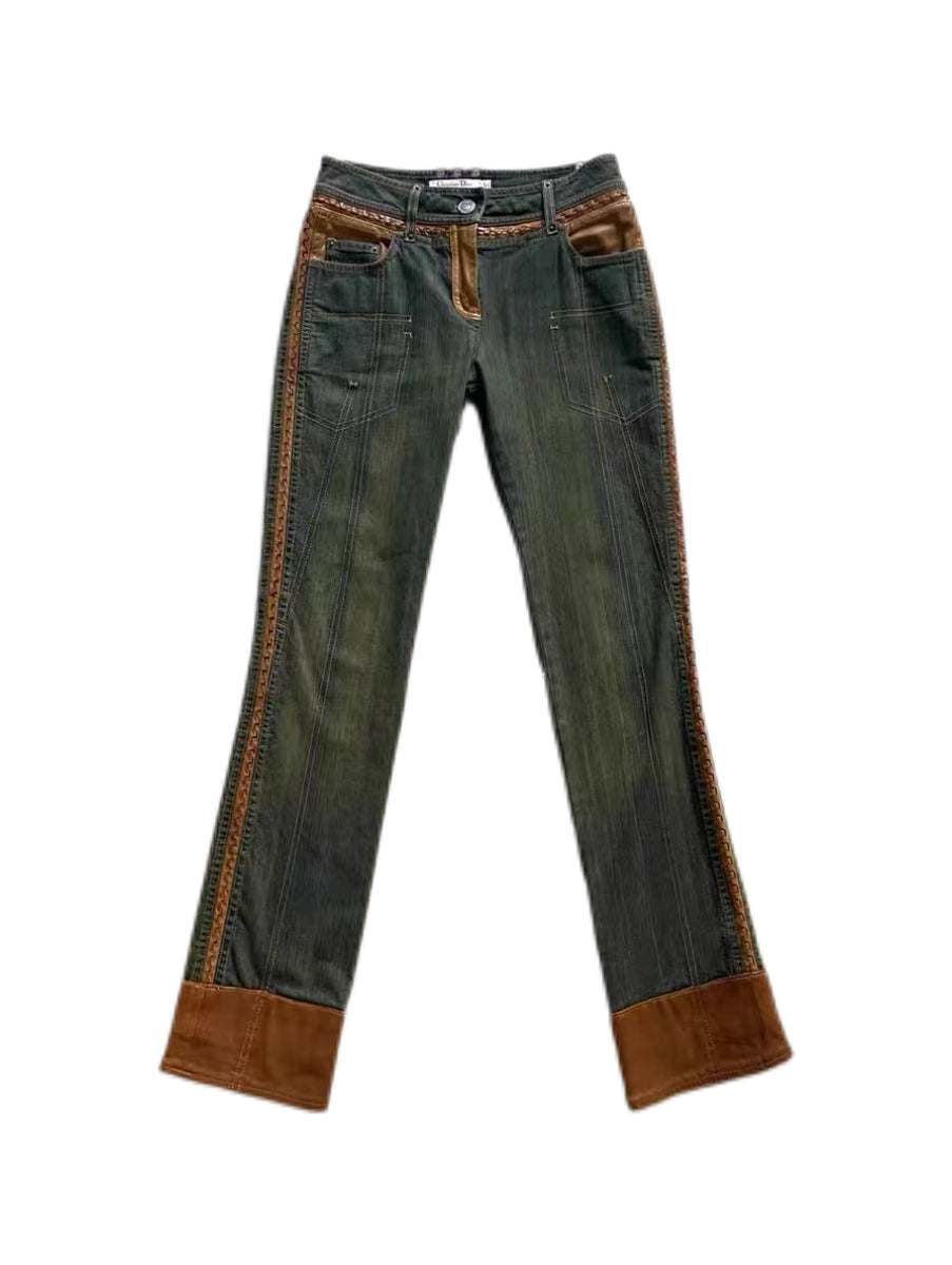 Christian Dior by John Galliano Spring 2006 Leather Panel Denim Jeans – Runway Archive Piece