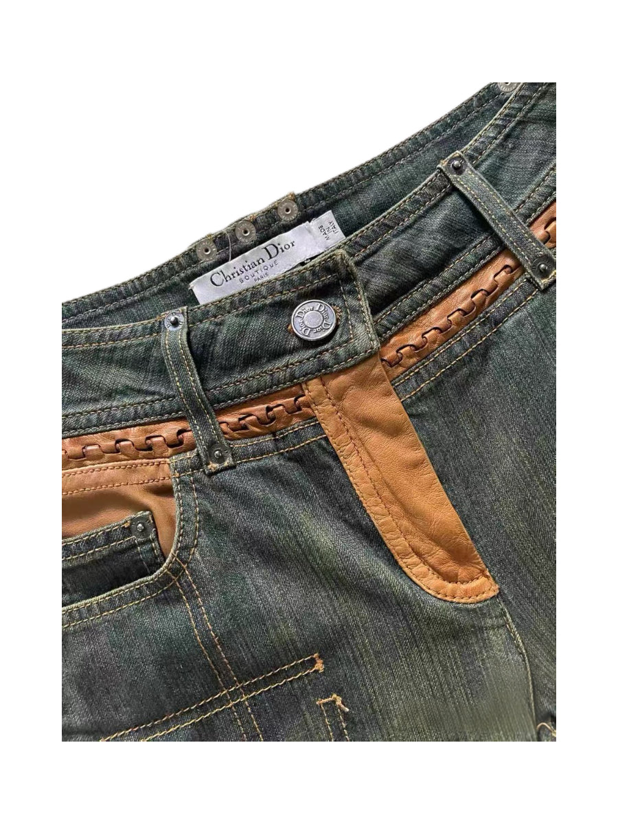 Christian Dior by John Galliano Spring 2006 Leather Panel Denim Jeans – Runway Archive Piece