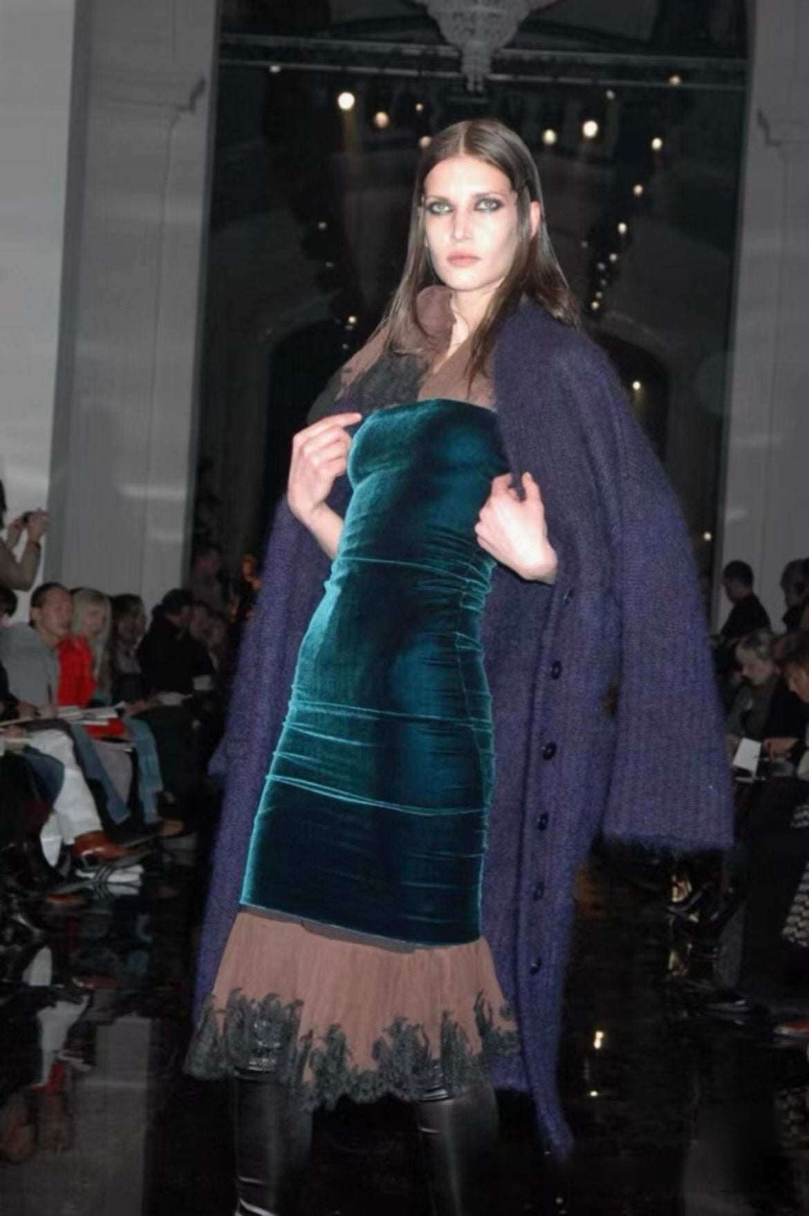 Jean Paul Gaultier FW2005 Runway Emerald Velvet & Silk Mermaid Halter Dress