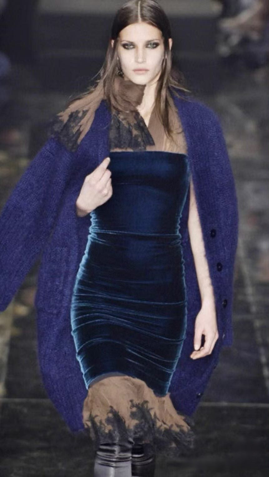 Jean Paul Gaultier FW2005 Runway Emerald Velvet & Silk Mermaid Halter Dress