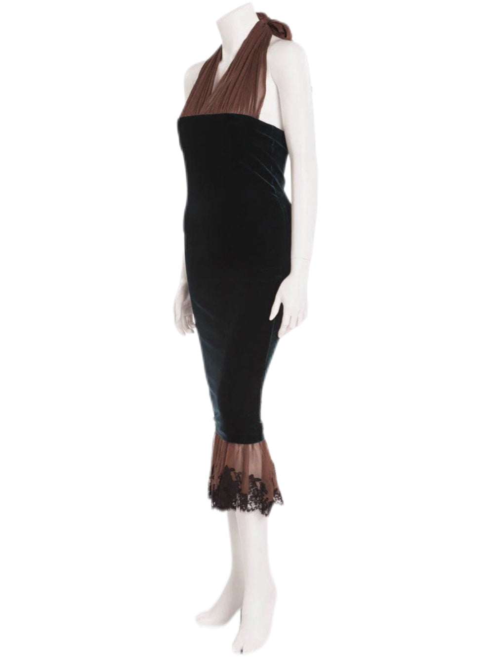 Jean Paul Gaultier FW2005 Runway Emerald Velvet & Silk Mermaid Halter Dress