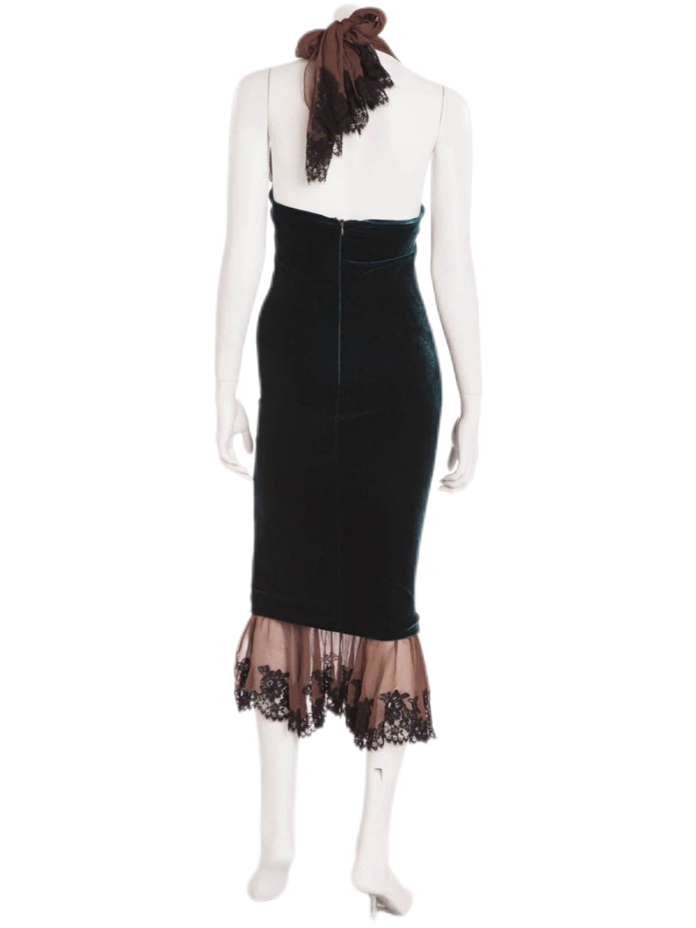 Jean Paul Gaultier FW2005 Runway Emerald Velvet & Silk Mermaid Halter Dress