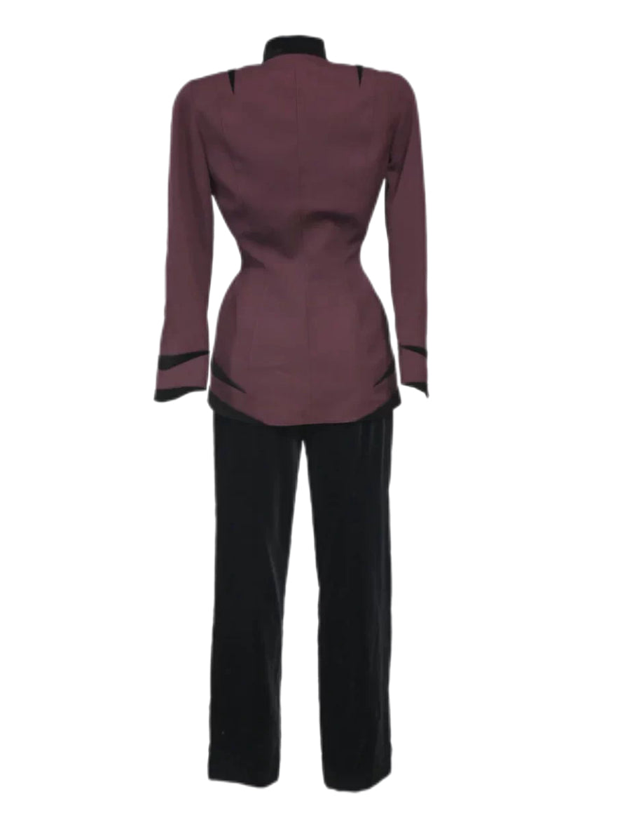 Thierry Mugler Vintage 90s Burgundy Architectural Jacket & Velvet Trouser Set
