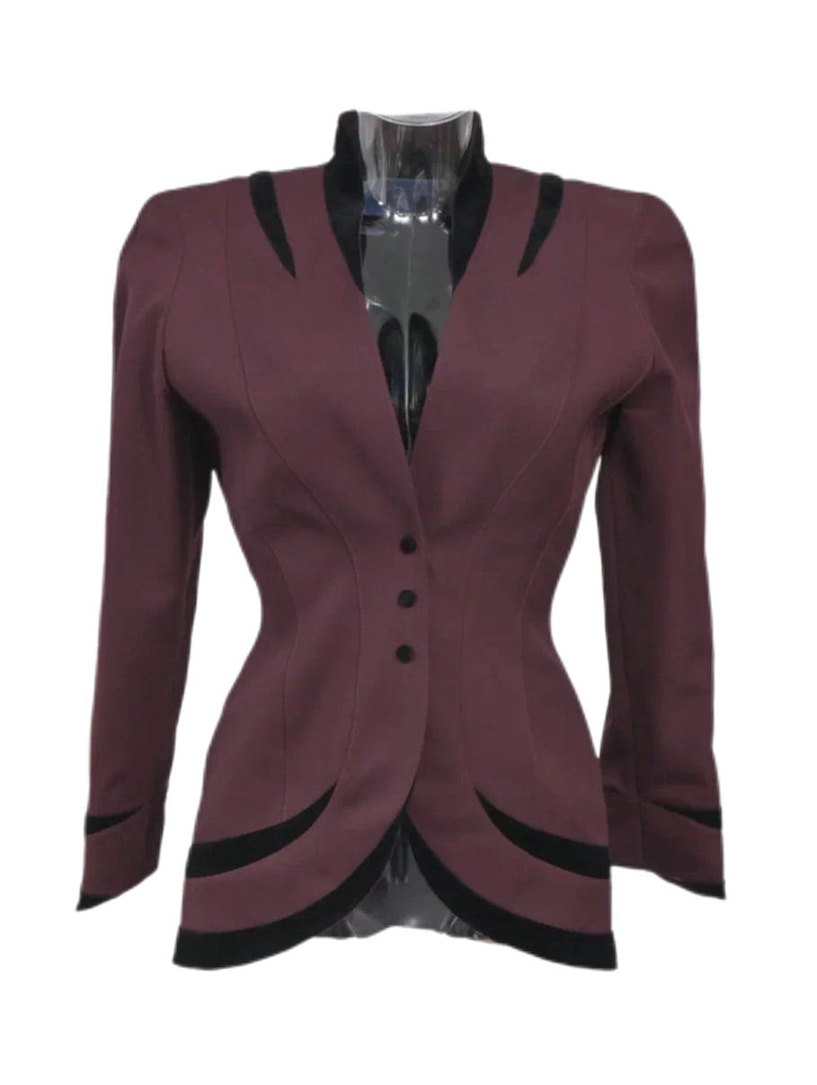 Thierry Mugler Vintage 90s Burgundy Architectural Jacket & Velvet Trouser Set