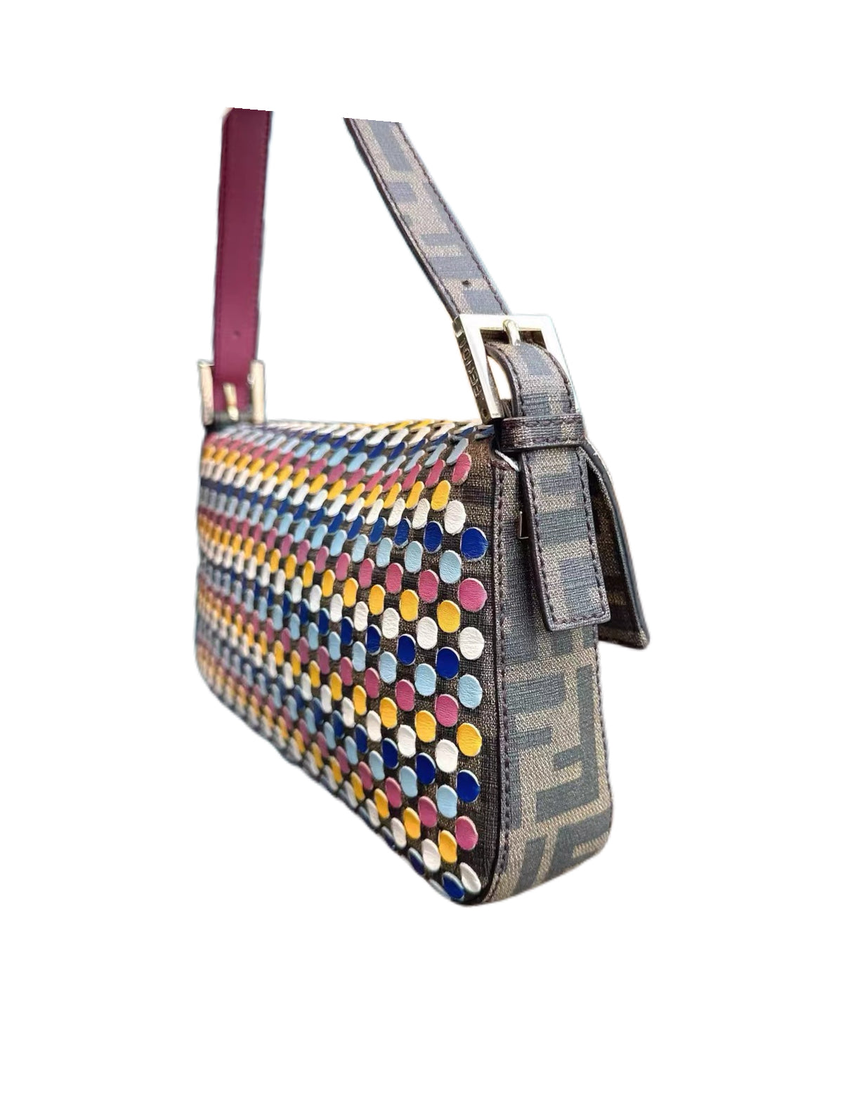 Fendi Multicolor Studded Baguette Bag – Zucca Monogram Leather & Rainbow Dot Embellished Archive Piece