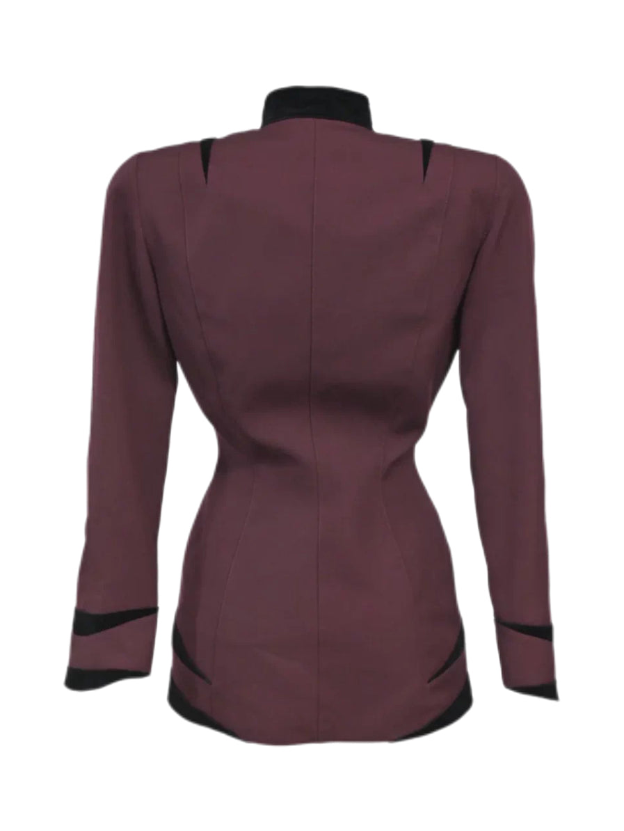 Thierry Mugler Vintage 90s Burgundy Architectural Jacket & Velvet Trouser Set