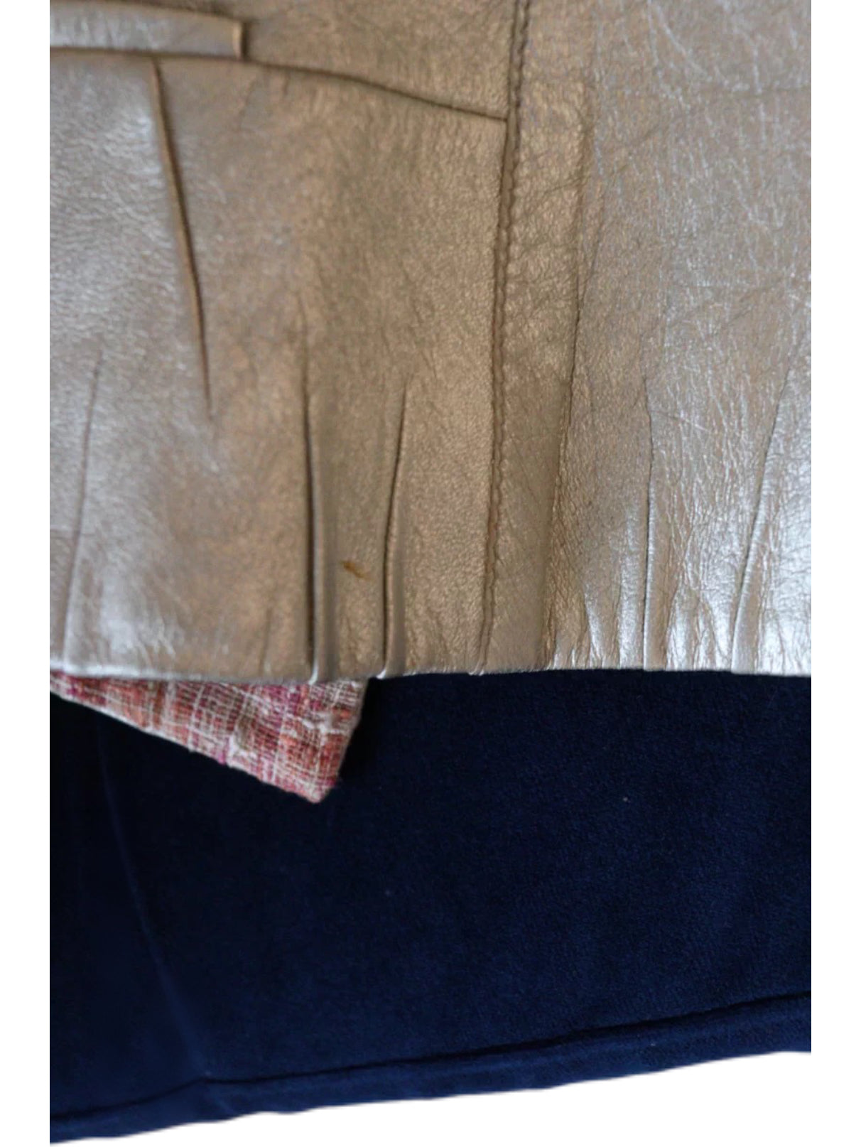 Louis Vuitton Silver Lambskin Leather Blazer with Frayed Tweed Collar