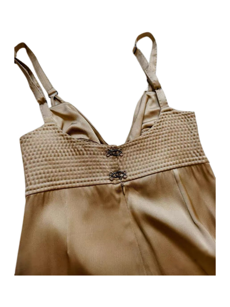Bottega Veneta Champagne Silk Satin Hand-Quilted Bustier Dress