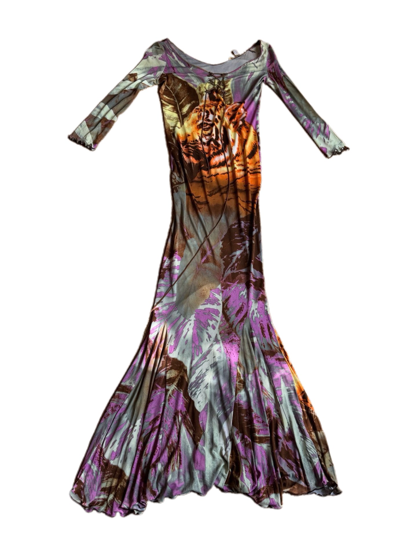 Roberto Cavalli Archive Tiger Jungle Print Stretch Maxi Dress