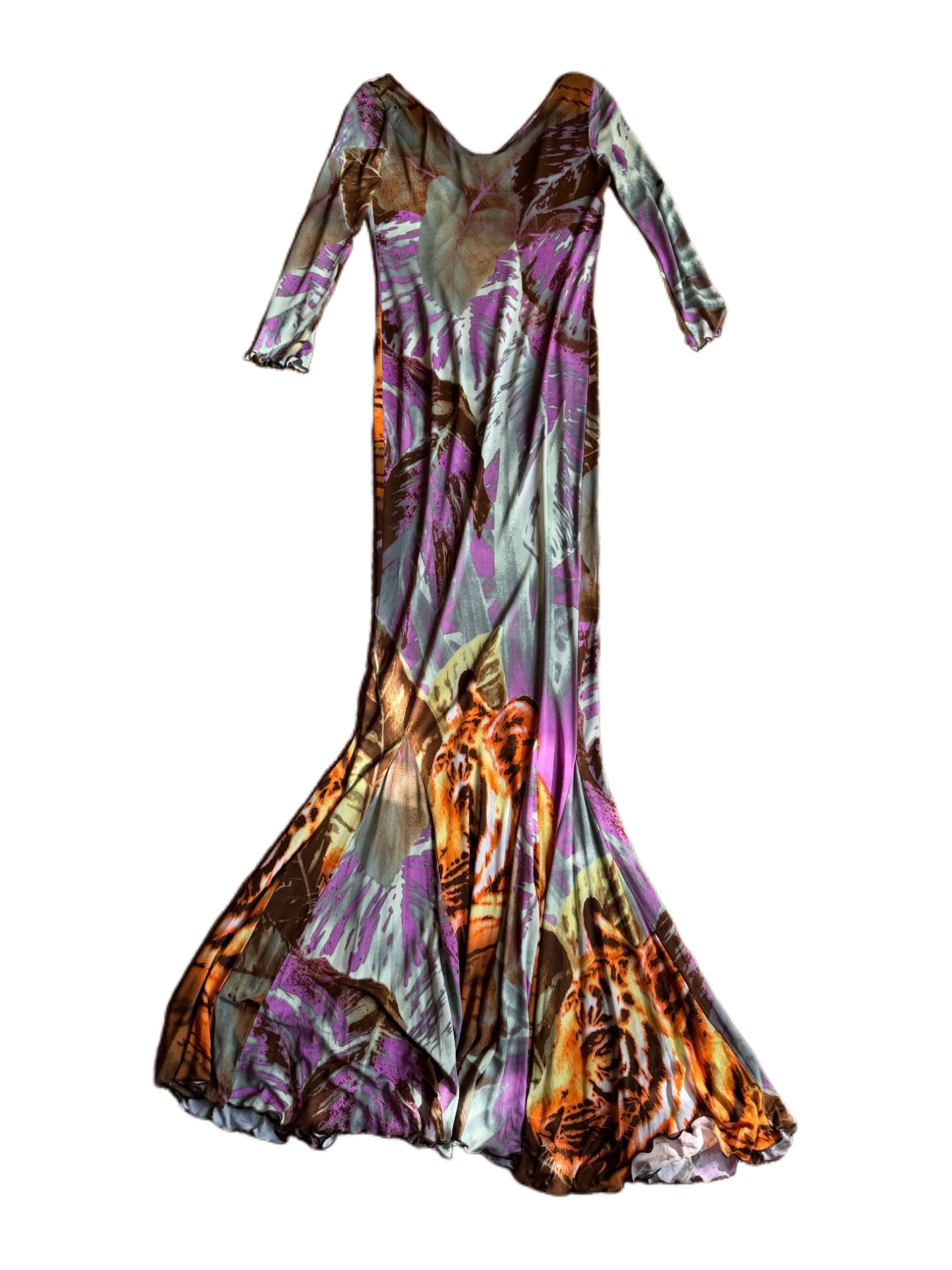 Roberto Cavalli Archive Tiger Jungle Print Stretch Maxi Dress