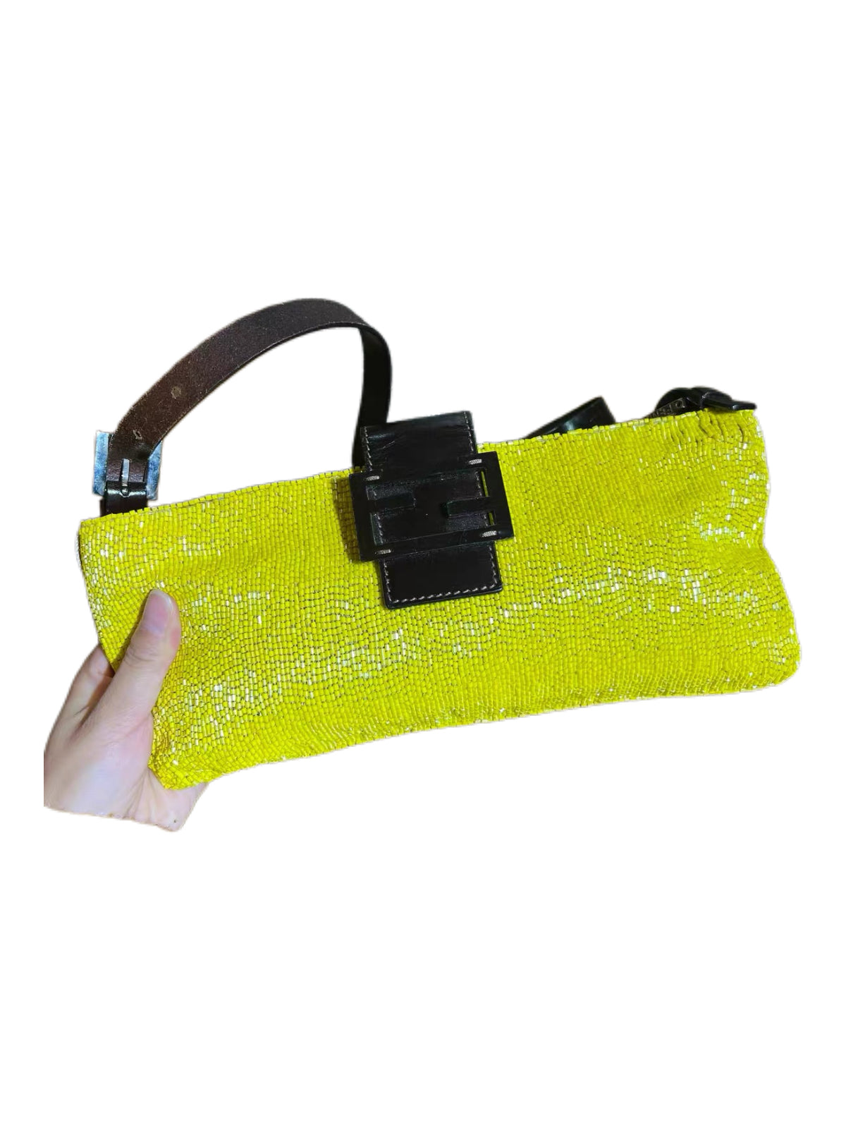 Fendi Lemon Yellow Beaded Baguette Bag – Fully Hand-Beaded Long Baguette Rare Colorway