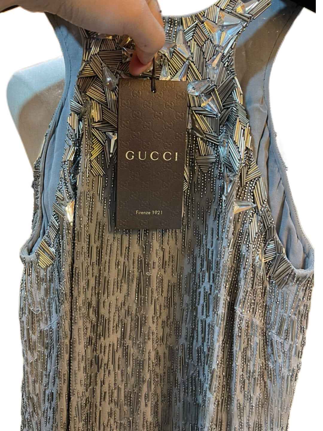 Gucci Silver Crystal Beaded Runway Dress – Haute Couture Collection
