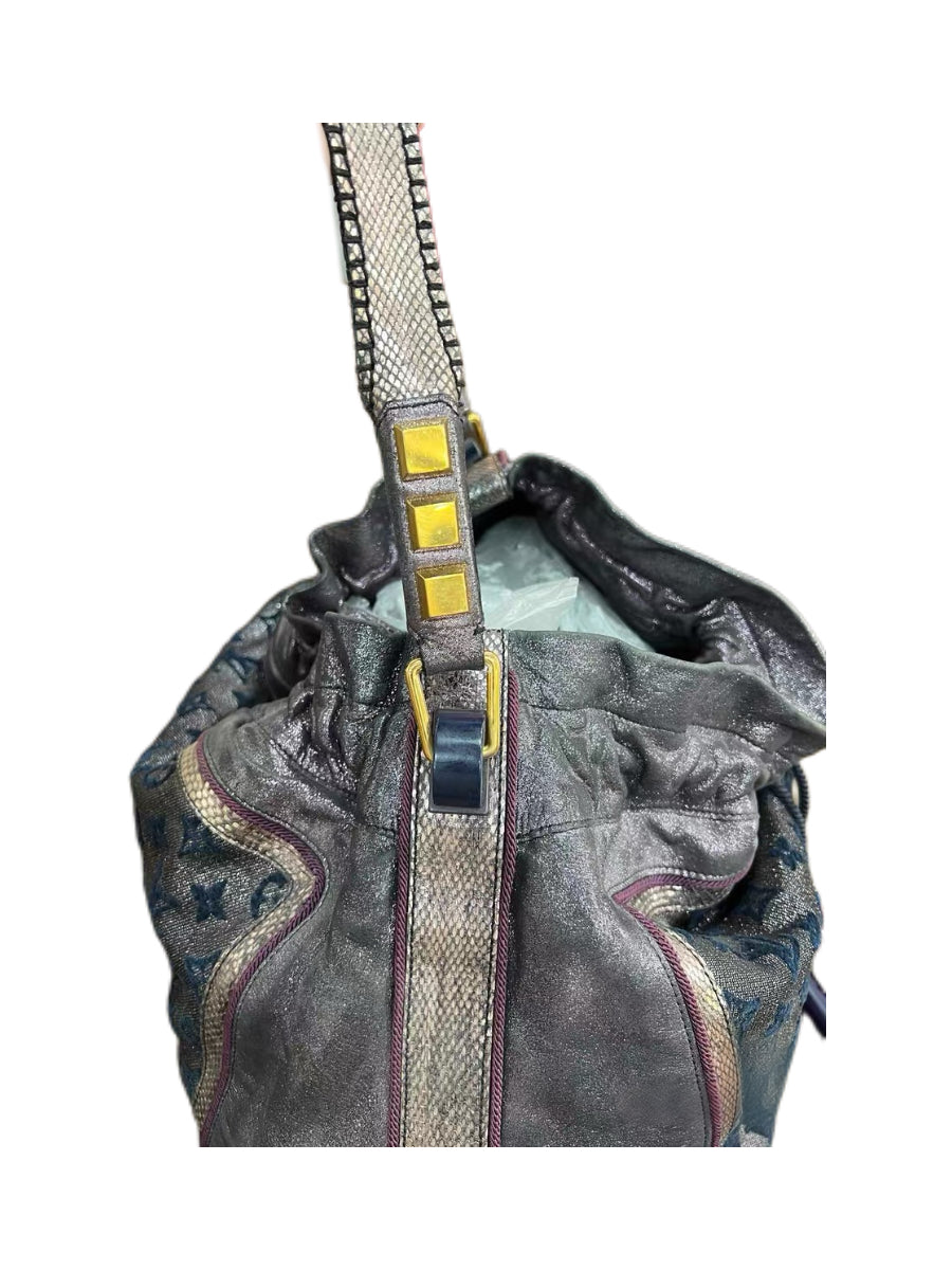 Louis Vuitton Runway Limited Metallic Monogram Bucket Bag – Rare Purple Trim Leather & Canvas Tote (Collector Piece)