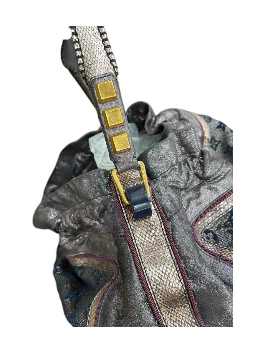 Louis Vuitton Runway Limited Metallic Monogram Bucket Bag – Rare Purple Trim Leather & Canvas Tote (Collector Piece)