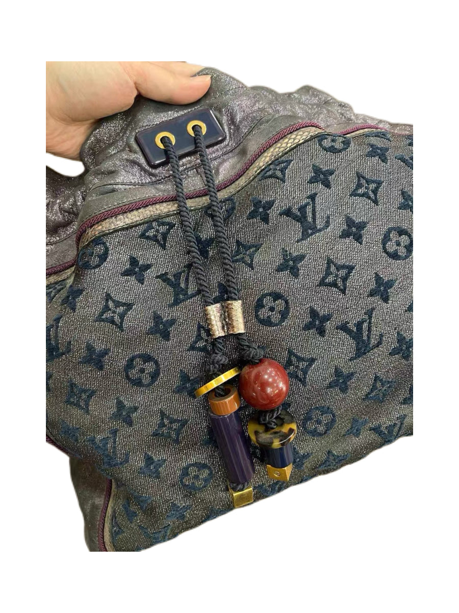 Louis Vuitton Runway Limited Metallic Monogram Bucket Bag – Rare Purple Trim Leather & Canvas Tote (Collector Piece)